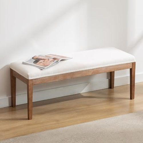 Linen Entryway Bench Farmhouse Dining Benches Upholstered Bedroom Bench Shoe Bench Seat for Hallway Living Room Bedroom End of Bed, 16" D x 45.5" W x 18.75" H, Beige