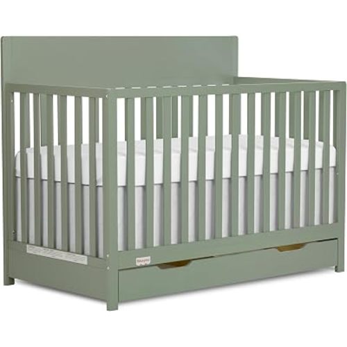 Fisher-Price Meadowbrook 4-in-1 Convertible Full Size Baby Crib with Drawer, Wooden Nursery Furniture, Converts to Toddler Bed with Guardrail, Daybed & Full-Size Bed, GGG & BSA Certified, Meadow Green