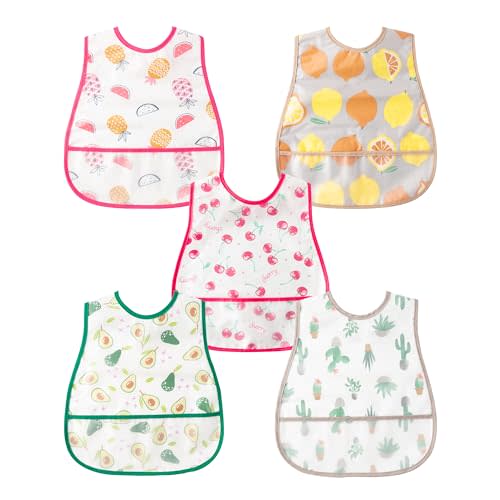 R HORSE 5Pcs Baby Feeding Bibs with Crumb Catcher Pocket Toddler Bibs
