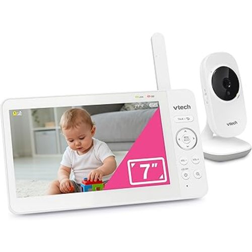 VTech Video Baby Monitor with 7" Color LCD Screen, Portable, Long Battery Life, Clear Audio/Video Quality, Secure Transmission, No Wi-Fi, 2-Way Audio, Temperature Sensor, Travel Monitor: 819 Max