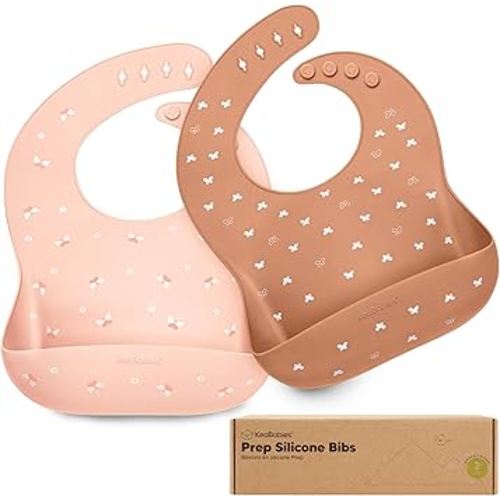 KeaBabies 2-Pack Silicone Baby Bibs for Eating - Sturdy Food-Grade Silicone Bibs for Babies Girl, Boy, Large Food Catcher, Clean & Put On Easily, Waterproof Toddler Feeding Essentials (Butterflies)