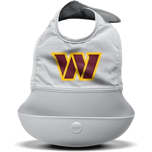 Smilo Silicone Bib - Officially Licensed NFL Fabric & Silicone Baby Bib with Crumb Catcher for Babies and Toddlers