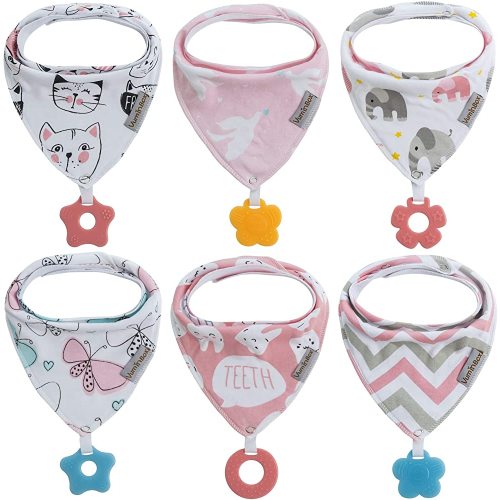 Baby Bandana Drool Bibs 6-Pack and Teething Toys 6-Pack Made with 100% Organic Cotton, Absorbent and Soft Unisex (Vuminbox)