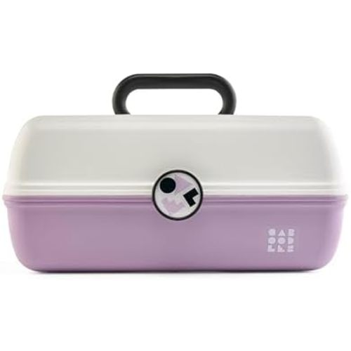 Caboodles School Spirit On-The-Go Girl Makeup Box, White Over Lavender, Hard Plastic Makeup Organizer Box, Built-In Mirror, Secure Latch for Safe Travel, Spacious Storage for Large Items