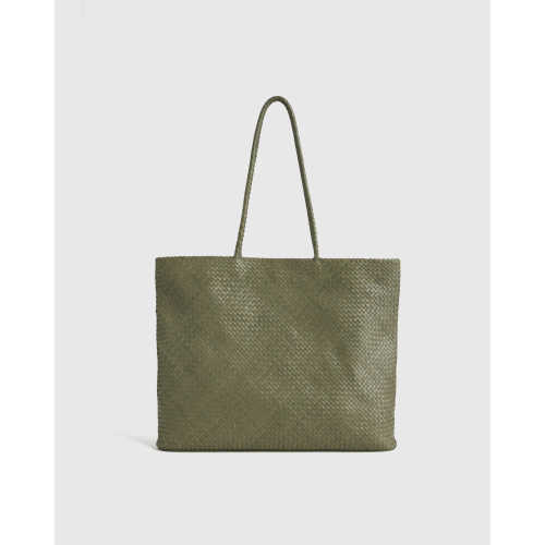 Italian Leather Handwoven Tote in Olive