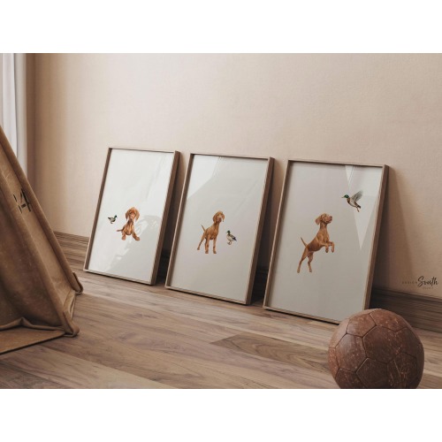 Vizsla Puppy & Duck Nursery Art Prints: Boy's Room Decor