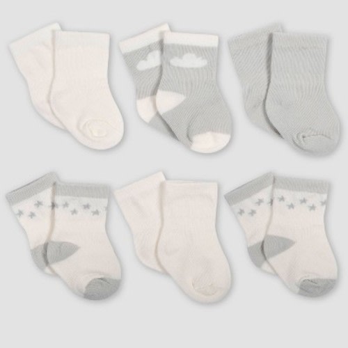 Gerber Baby 6pk Giraffe Wiggle Proof Crew Socks - Turquoise/Gray 0-6M