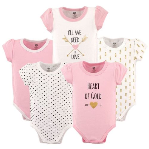 Hudson Baby Infant Girl Cotton Bodysuits 5pk, Heart