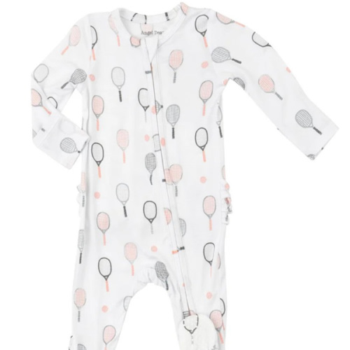 2 Way Zipper Ruffle Back Footie - Tennis Pink