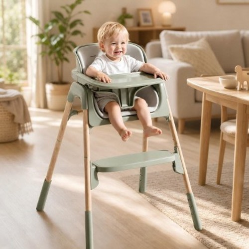 AmourLil 4-in-1 Convertible High Chair for Babies & Toddlers, Adjustable Height with Dishwasher-Safe Tray, Easy-Clean Design, Beige