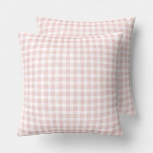 2pk True Gingham Window Pane Toss Throw Pillow Pink - Room Essentials™
