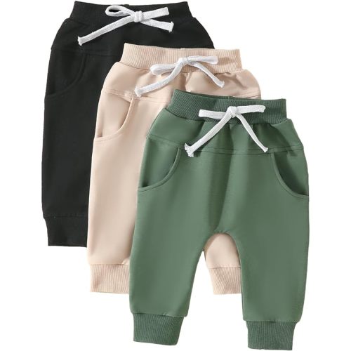 Toddler Baby Boys Girls Sweatpants 3 Pack Solid Color Elastic Waist Trousers Bottoms Casual Pants Multipacks Long Pants