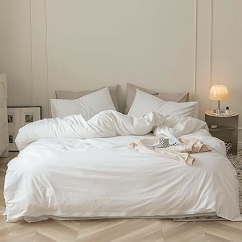 Luxlovery White Comforter Set King Plain White Bedding Comforter Set Solid King Bed Size Comforter Soft Minimalist Durable Fluffy Blanket Quilts Women Men