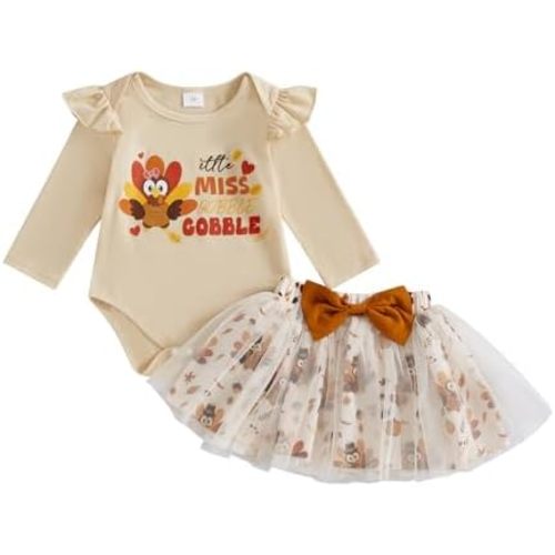 My First Thanksgiving Baby Girl Outfit Newborn Turkey Romper Bow Tulle Skirt Fall Winter 2Pcs Skirts Outfits