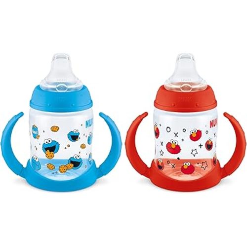NUK Learner Cup, 5oz, Pack of 2, Sesame Street, Elmo and Cookie Monster – Soft Spout, Easy-Grip Handles, BPA Free, Spill Proof Transition Sippy Cup