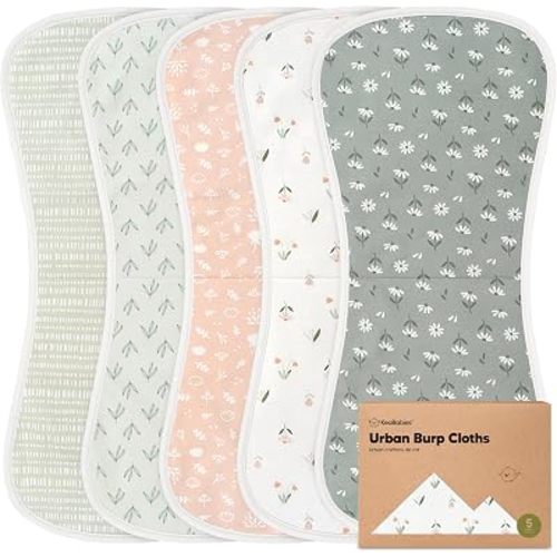 Organic Burp Cloths Baby Boy & Girl, 5-pack Cotton Burp Rags (Fleur)