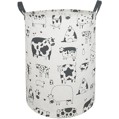 Kids Laundry Hamper Clothes Gift Basket Storage Laundry Baskets Organizer Bin with Handles for Nursery Room (Cow)