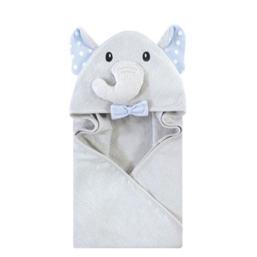 Hudson Baby Infant Boy Cotton Rich Animal Hooded Towel, White Dots Gray Elephant, One Size