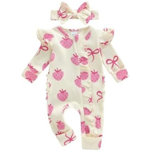 Newborn Baby Girl Fall Outfits Long Sleeve Romper Onesie Bodysuit Infant Bow Zipper Clothes