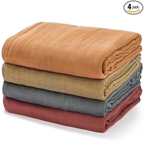 Momcozy Muslin Swaddle Blankets for Baby Boys and Girls, 4-Pack Breathable and Skin-Friendly Receiving Blanket Wrap, Baby Essentials, Registry & Gift, 47 x 47 inches