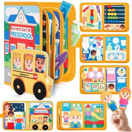 hahaland Busy Book Preschool Learning Activities - First Day of School Gifts Activity Books for Toddlers 1-4, Montessori Toys 2 Year Old Boy Girl Birthday Gift Preschool Must Haves Busy Board Ages 2-4