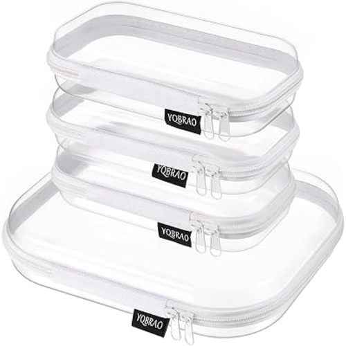 YQBRAO 4-Piece Clear Hard Shell Zipper Case Set, 1M 3S, White