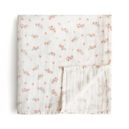 Organic Cotton Muslin Swaddle Blanket Pink Flowers One Size