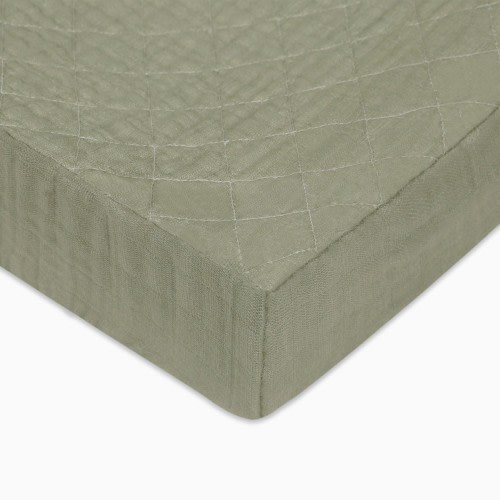 babyletto Quilted Changing Pad Cover in GOTS Certified Organic Muslin Cotton - Matcha