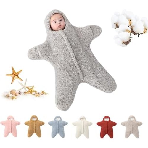 Baby Starfish Onesie, Thick Imitation Fleece Starfish Newborn Romper, Infant Footie Jumpsuit Winter Warm Outfits(Gray,2-6 Months)