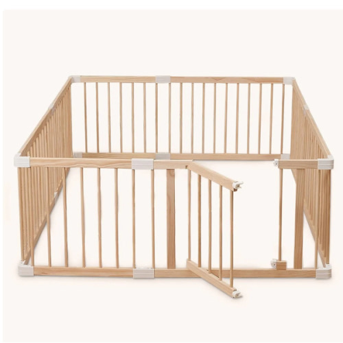 HARPPA Wooden Baby Gate Playpen | Non-Toxic Foldable DIY Adjustable Play Yard for Infants & Toddlers – Natural Finish Baby Fence for Small & Large Spaces