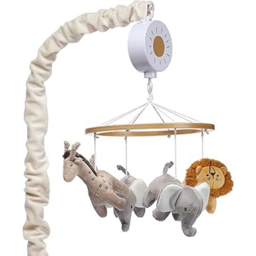 Lambs & Ivy Jungle Adventure Elephant/Lion Musical Baby Crib Mobile Soother Toy