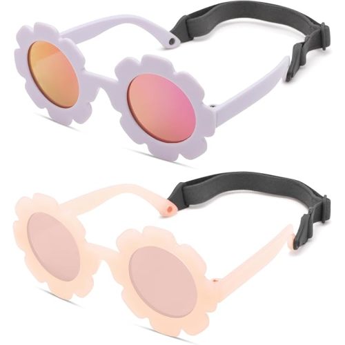 Hycredi Flexible Bendable Flower Baby Polarized Sunglasses with Strap for Newborn Infant Girls Age 0-24 Months