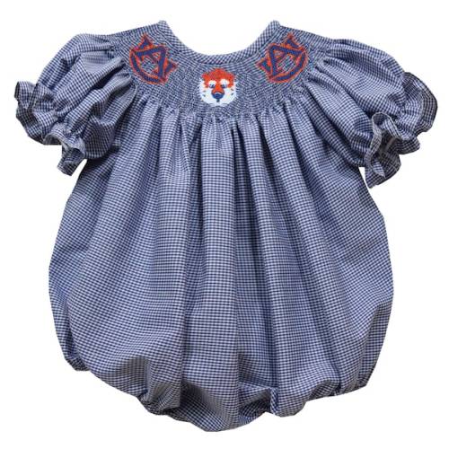 Girls Infant Vive La Fete Navy Auburn Tigers Gingham Smocked Bishop Bubble Dress