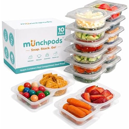 Reusable Snack Containers with Lids 10Pcs, Portion control containers, Snack Pack Containers,2 Double Compartment Snack Containers for Kids On the Go Meals, Camping Condiment Snack Tray Prep