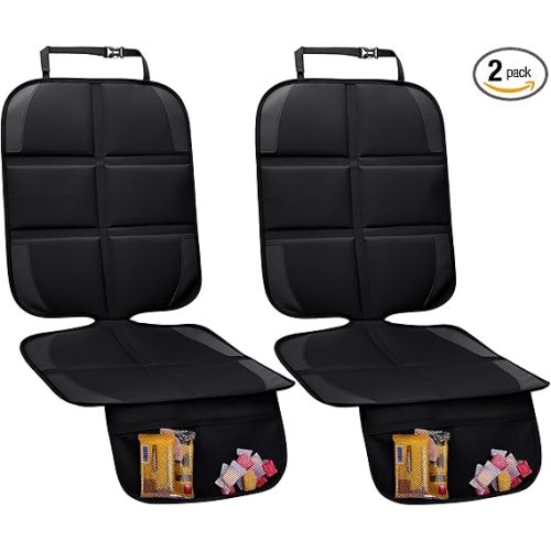 Car Seat Protector, 2 Pack Baby CarSeat Protector with Mesh Pockets & Non-Slip Backing 600D Durable Seat Cover Under Baby Child Car Seat, (Black, Standard)