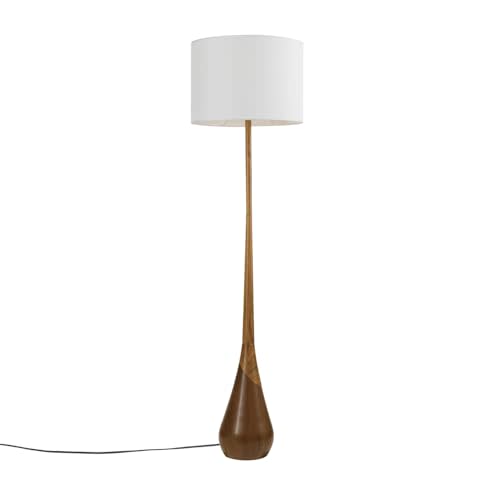Globe Electric x Novogratz Harrington 65" Floor Lamp, 2-Tone Faux Wood Base, White Fabric Shade, Socket Rotary Switch 67225