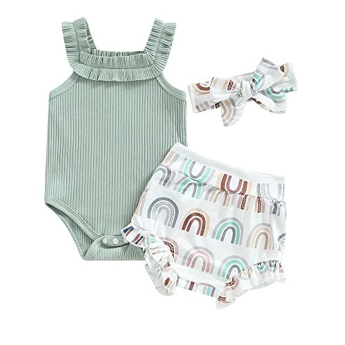 ZZUYFI Newborn Infant Baby Girl Summer Clothes Outfits Set Floral Print Romper Tops Drawstring Short Headband Clothes Set