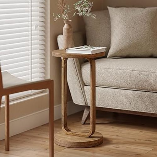 COZAYH Farmhouse Round End Table, Minimalist Small Drink Table, Natural