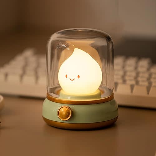 Flameless Kerosene-Style Night Light – Dimmable USB-Rechargeable LED Candle Light with Flicker & Steady Modes, Silicone Flame, Cozy Bedroom, Kids, Travel Lamp (Green)
