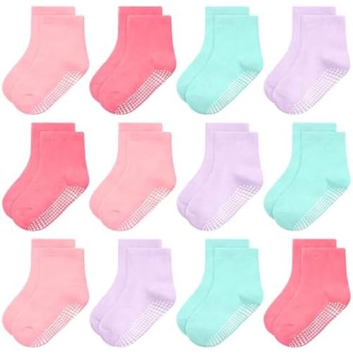 GRPSKCOS Baby Socks Non Slip 12 Pairs Toddler Anti Skid Socks for 0-7 Years Infants Little Kids Boys Girls