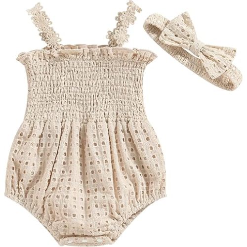 Newborn Baby Girl Bodysuit Sleeveless Halter Frill Romper One-piece Jumpsuit with Headband Summer Clothes Set