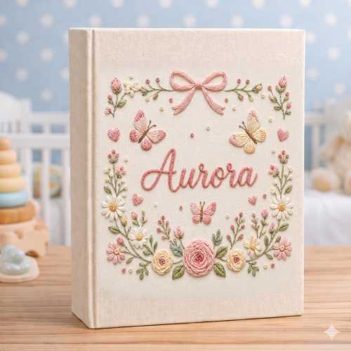 Hand Embroidered Baby Photo Album Custom Name, Personalized Photo Album, Baby Girl Gift, Unique Photo Album, Custom Embroidered Photo Album