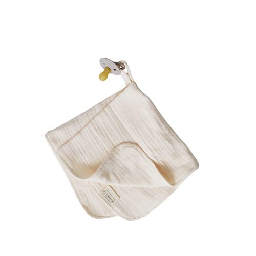 Organic Cotton Muslin Baby Blanket with Snap Closure, 100% Organic Cotton Muslin Lovey Blanket with Holder, Blanket Only (Ivory Peach)