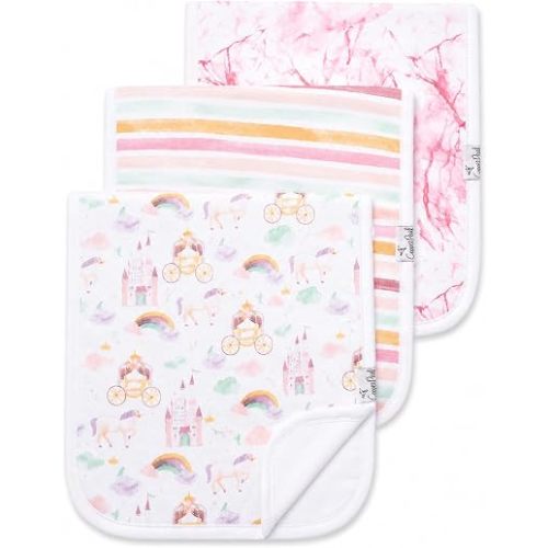 Copper Pearl Premium Baby Burp Cloths - 3-Pack Large Cotton Burp Cloths, Extra Soft Spit Up Rags with 3 Absorbent Layers, Perfect for Baby Girl Gifts (21" x 10" Size, Enchanted Set)