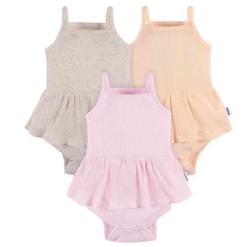 Gerber Baby Girls' 3-Pack Sleeveless Skirted Onesies Bodysuits