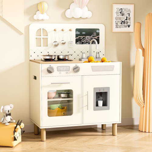 Arlopu, Kids Play Kitchen, Wooden Playset with Lights and Sounds