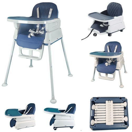 7-in-1 Convertible Baby High Chair – Adjustable Infant Feeding Chair w/ Booster Seat, Recline, Removable Tray, Machine-Washable Cushion, 5-Point Harness, Portable, Easy to Fold Baby Chair (Dark Blue) - Walmart.ca