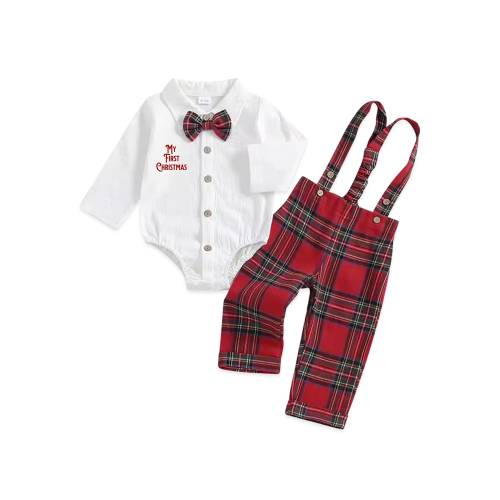 Baby Boy First Christmas Outfit • Plaid Overall Set • Holiday Baby Outfit • Newborn Christmas Clothes • First Christmas Photo Outfit