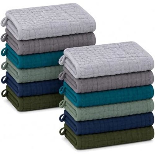 SWEET DOLPHIN 12 Pack Baby Muslin Washcloths - Face Cloths for Newborn, Absorbent Bath Wash Cloths, Wipes, Burp Rag - Toddlers Essentials Stuff, Baby Registry as Shower -10"x10", Mountain Gradient