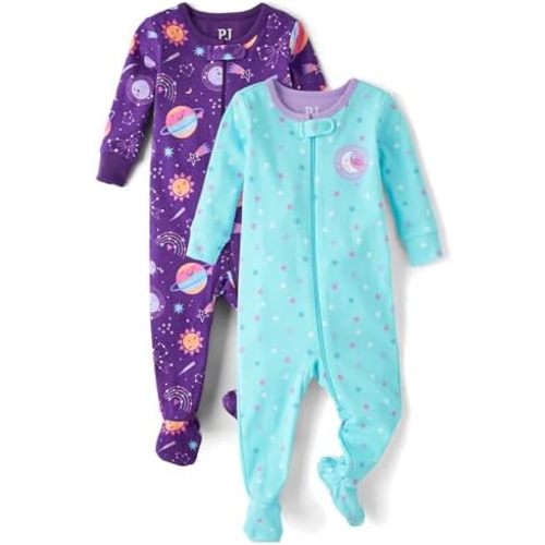 The Children's Place Baby Girl's and Toddler 100% Cotton Long Sleeve Zip Front One Piece Footed Pajamas,Sleep & Play